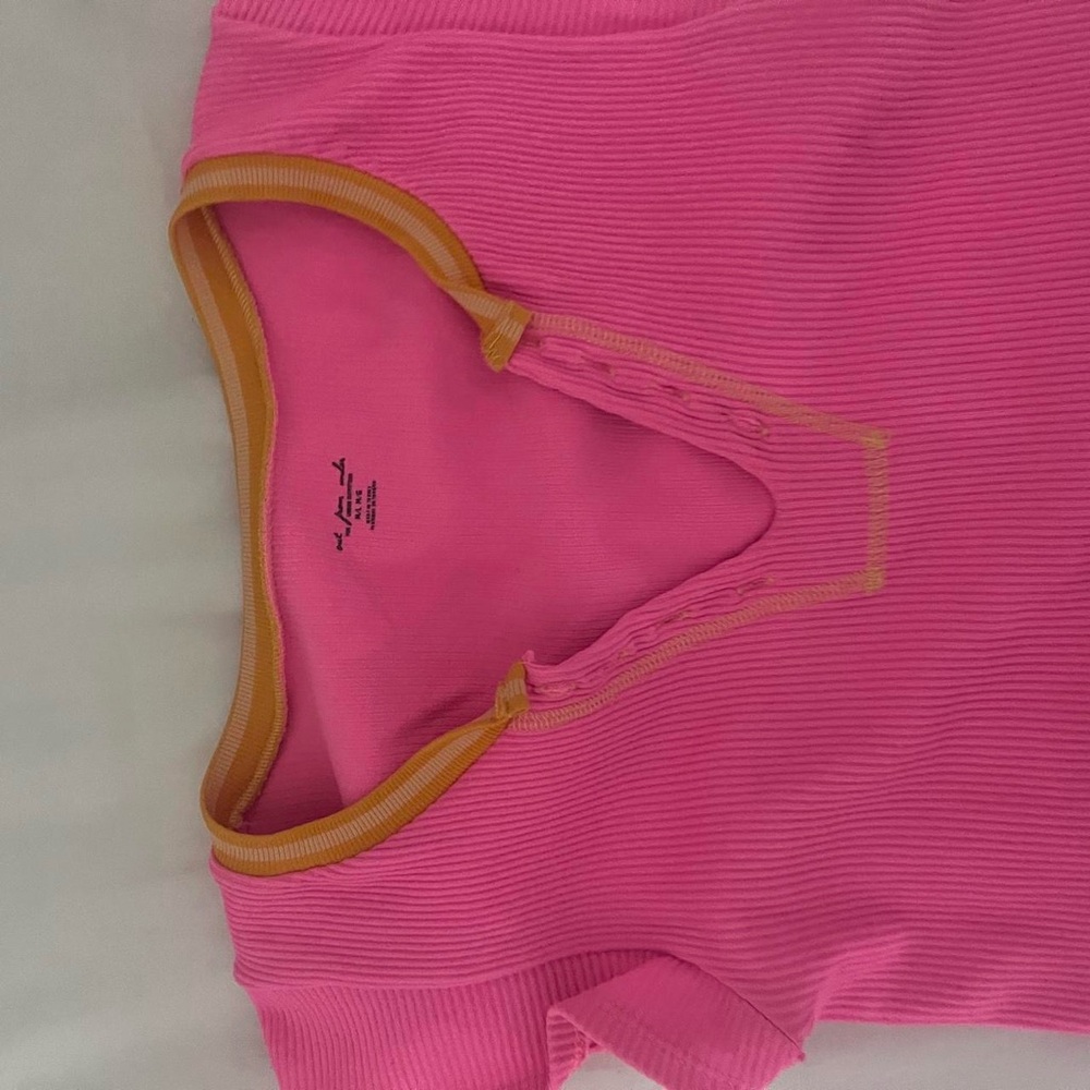 Pink Ribbed Top with Orange Trim